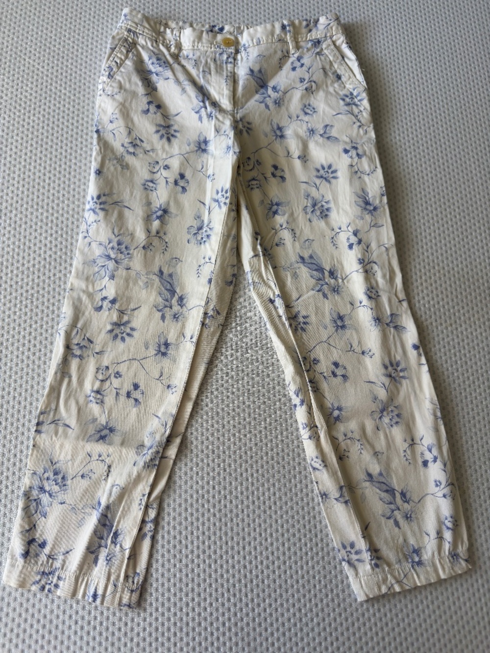 Talbots Cream Straight-Leg Pants with Blue Floral Print